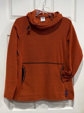 Melanzana Women’s Medium Micro Grid Hoodie Orange Red Jacket GUC Microgrid